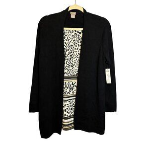 Chico's Sweater Women's Medium Cardigan Animal Print Woven Back Chicos 1 NEW
